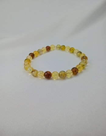 Bracelet mixte en pierres naturelles de citrine et agate veine de dragon. Couleurs jaune et brun créé en France