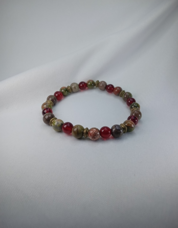 Bracelet pour homme en pierres naturelles d'agate, d'unakite et de jaspe. Créé en Moselle